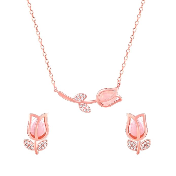 Pink Rose Bud Jewelry Set