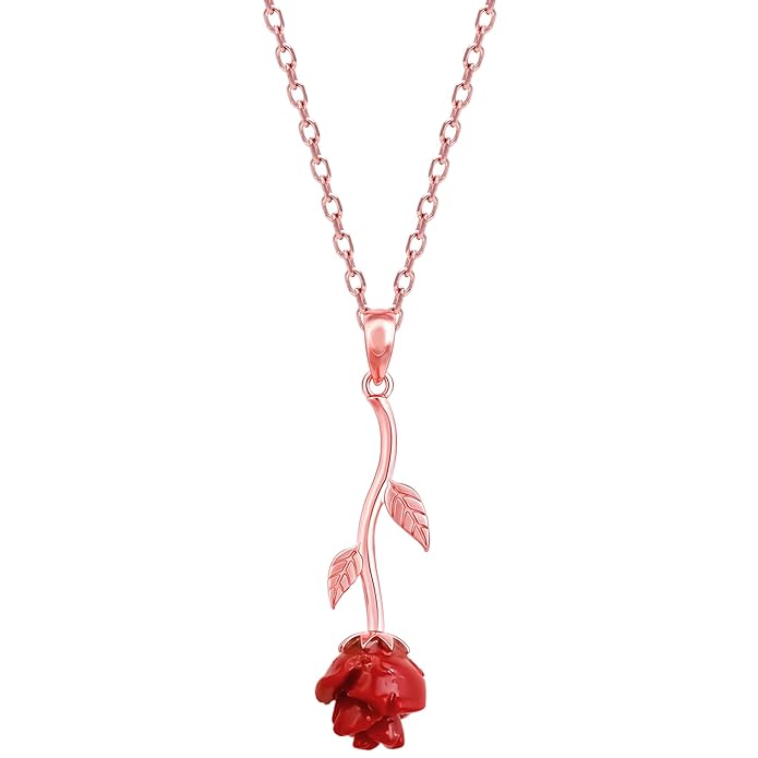 Elegant Red Rose Pendant Necklace