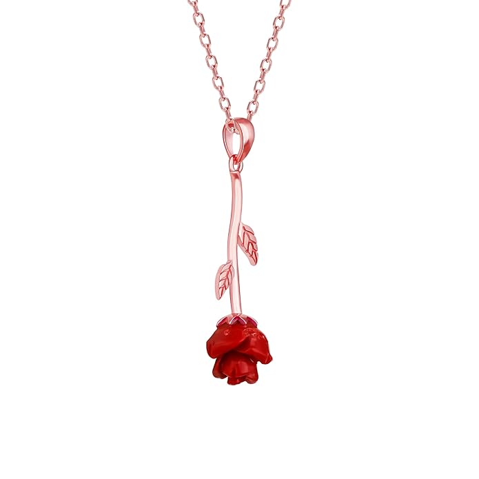 Elegant Red Rose Pendant Necklace