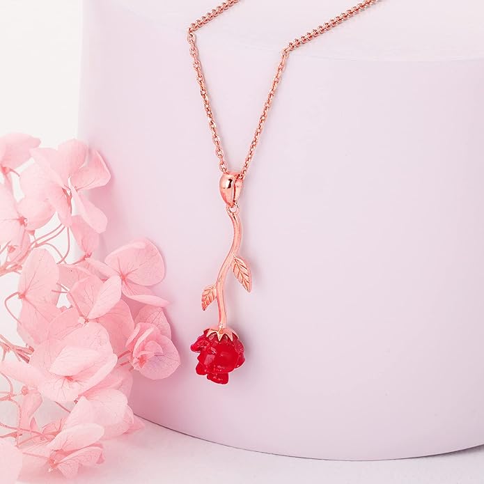 Elegant Red Rose Pendant Necklace