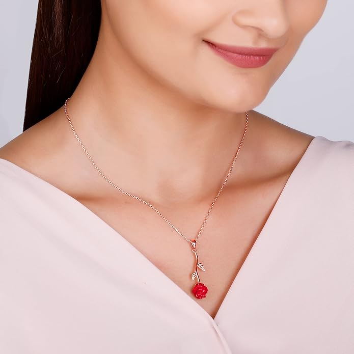 Elegant Red Rose Pendant Necklace