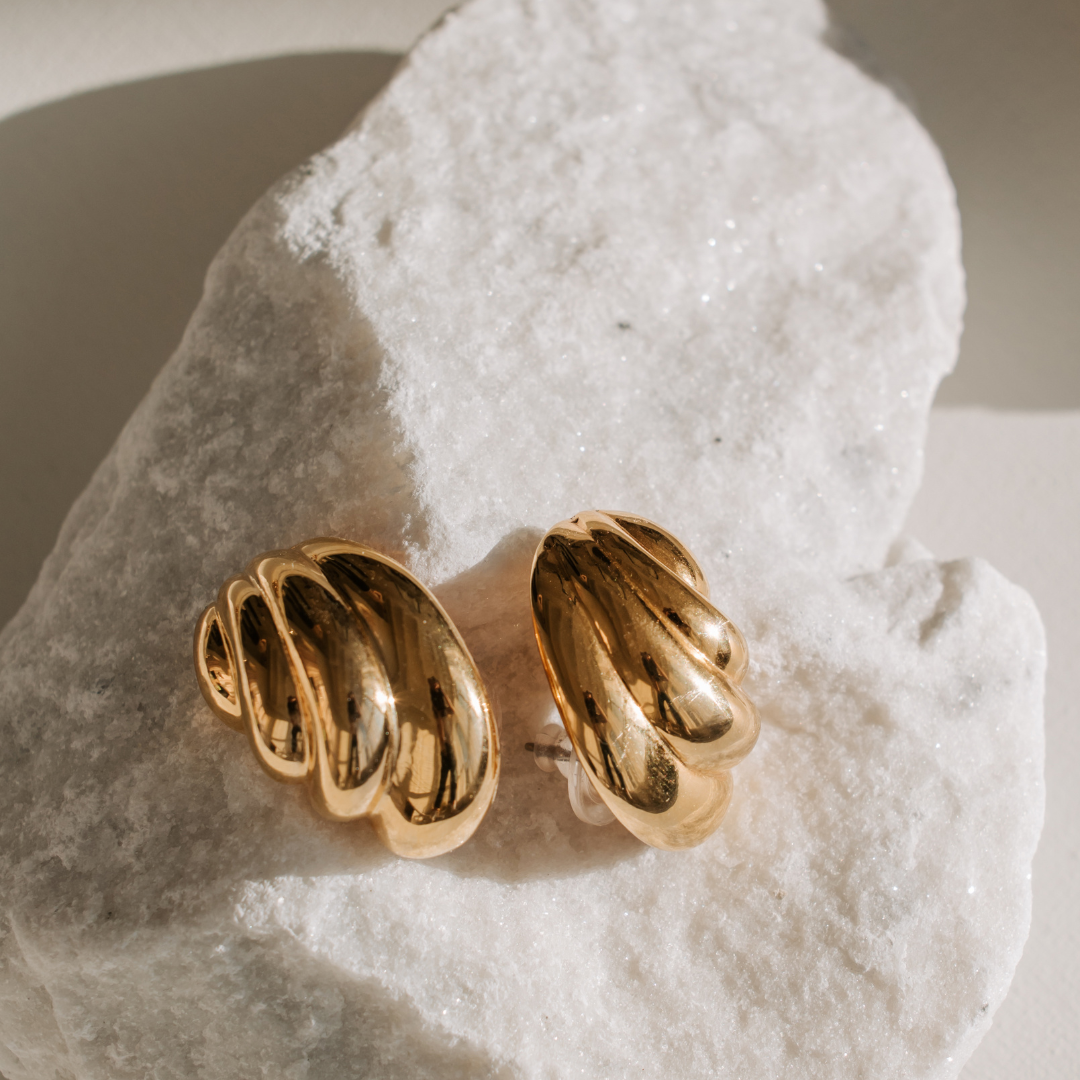 Bold Vintage Gold Shell Earrings